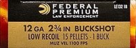 12 Gauge Federal Law Enforcement 2-3/4" #1 Buck, Low Recoil, 15 Pellet