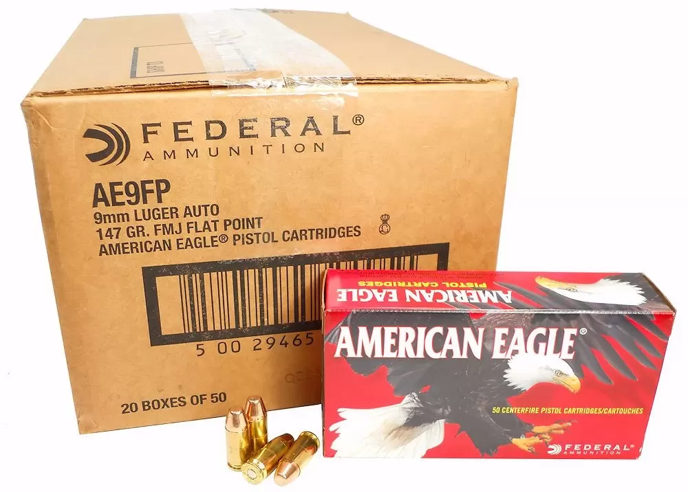 9MM Federal American Eagle 147 Grain FMJ FP - 1000rd Case