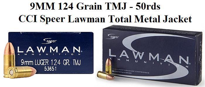 9MM, 124 Grain, CCI Speer Lawman TMJ, 50 Round Box