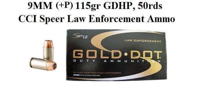 9MM (+P) 115 Grain, GDHP, CCI Speer Law Enforcement, 50 Round Box