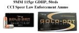9MM. 115 Grain, GDHP, Speer Law Enforcement, 50 Round Box