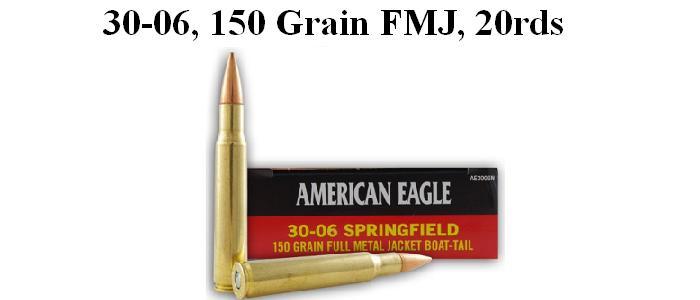 Federal American Eagle Ammunition, 30-06 Springfield, FMJ Boat Tail, 150 GR, 20 Rounds