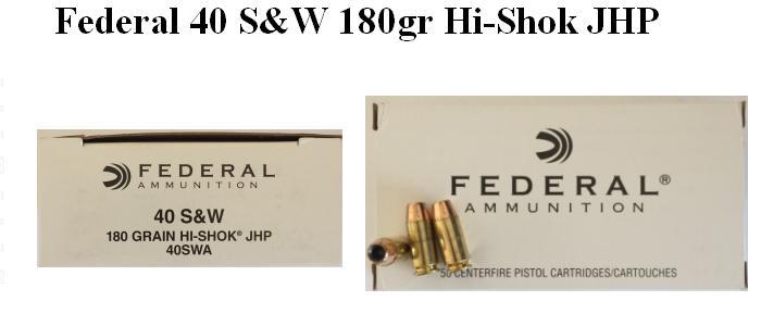 40 S&W, 180 Grain Hi-Shok Ammo, 50 Round Box
