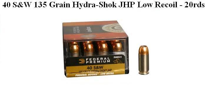 40 S&W, 135 Grain Low Recoil Hydra-Shok Personal Defense Ammo, 20 Round Box