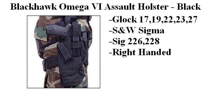 BlackHawk Omega VI Assault Holster, For Glock 17,19,22,23,27, Sig 226/228, Sigma, Right Handed, Black