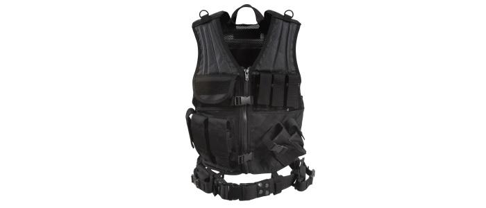 "Deluxe Tactical Vest With Quick Draw Holster, Pouch & Web Belt (Black)"