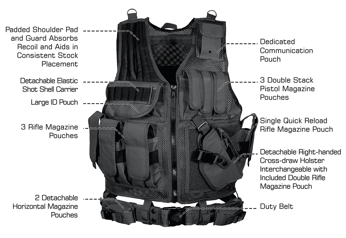 Tactical Vest with Quick Draw Holster, Pouch & Web Belt