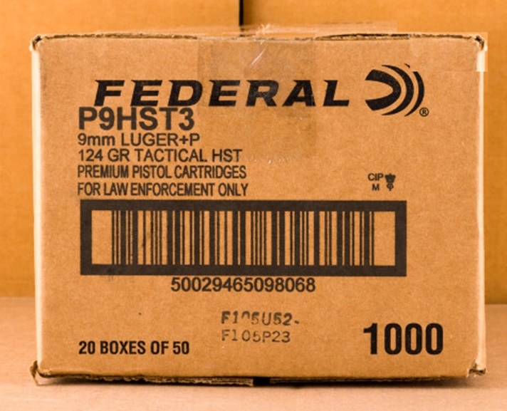 9MM (+P) Federal Law Enforcement 124 Grain Tactical HST Ammo - 500rd Case