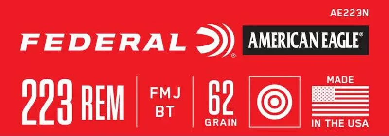 .223 Federal American Eagle FMJBT 62 Grain - 500rd Case